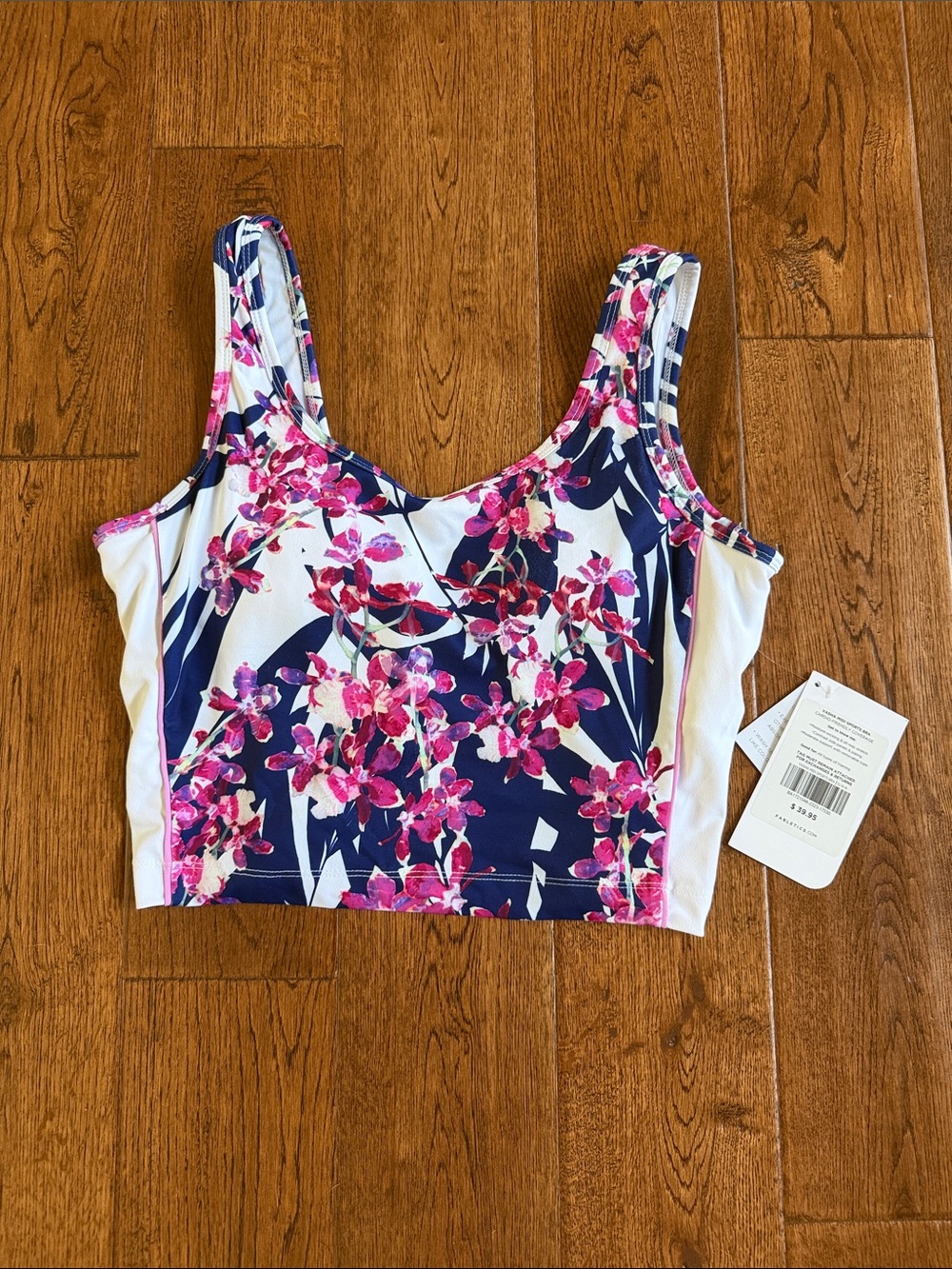 NWT Fabletics Navy & Pink Floral Midi Sports Tank With Built In Bra Sz S